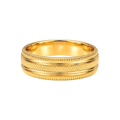 Anillo de Matrimonio de Hombre Oro 10k Banda Texturizada con Filo Grabado