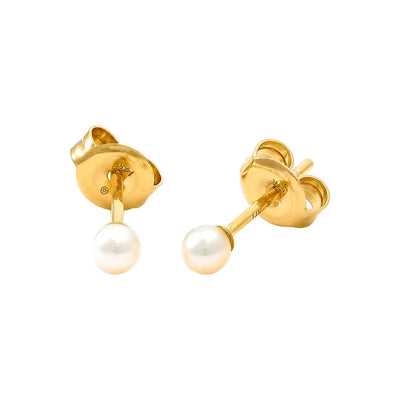 3mm Aretes de Dama Oro 14k Topos Redondos con Perla