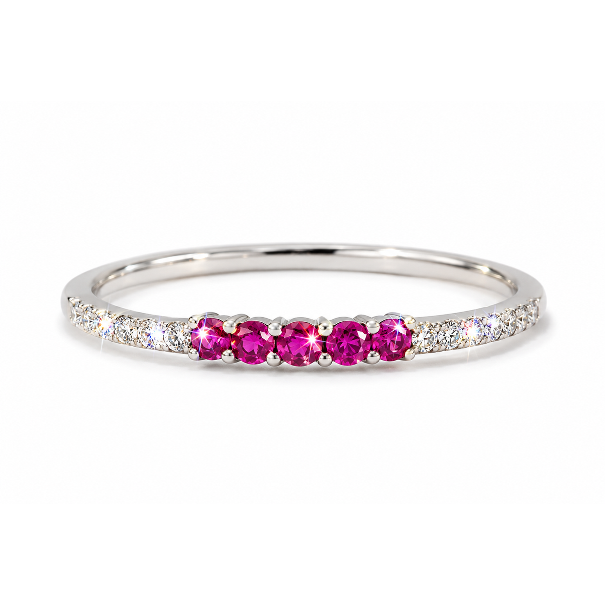 Anillo de Dama Oro Blanco 14k Zafiro Rosa Natural y Diamante