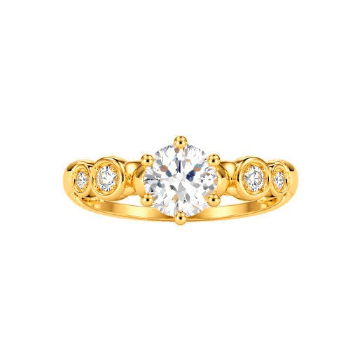 Anillo de Matrimonio para Dama Oro 10k Solitario Redondo con Bezels Laterales