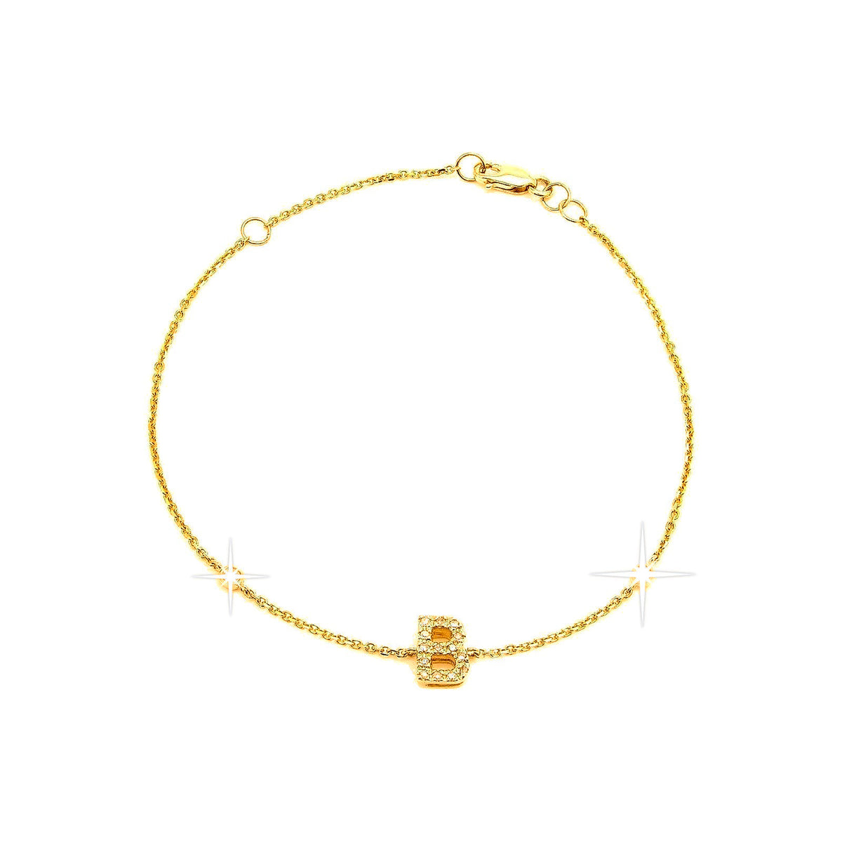 7mm Brazalete de Dama Oro 14k Inicial Pavé con Diamantes Naturales