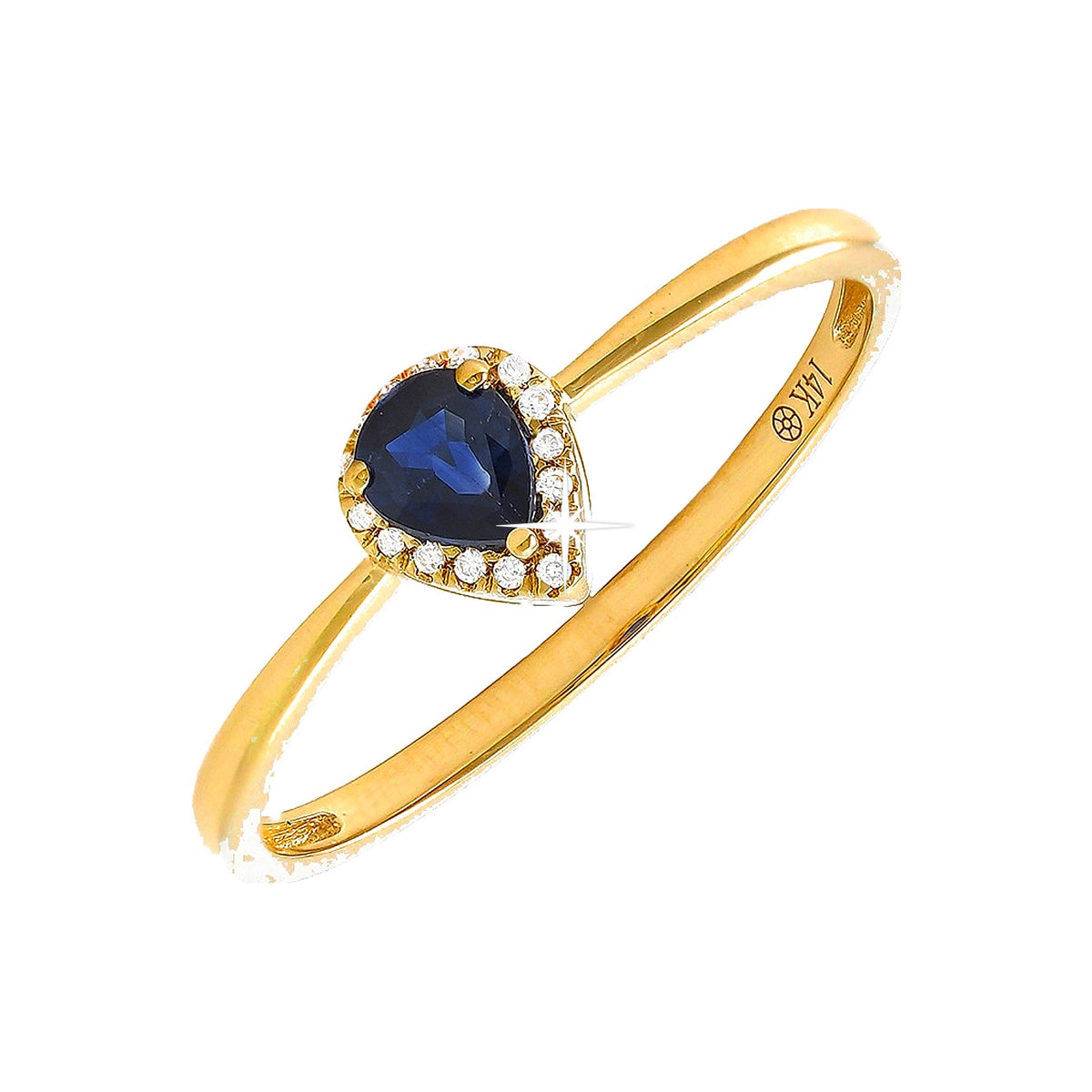 5x6mm Anillo de Dama Oro 14k Gota con Zafiro y Diamantes Naturales