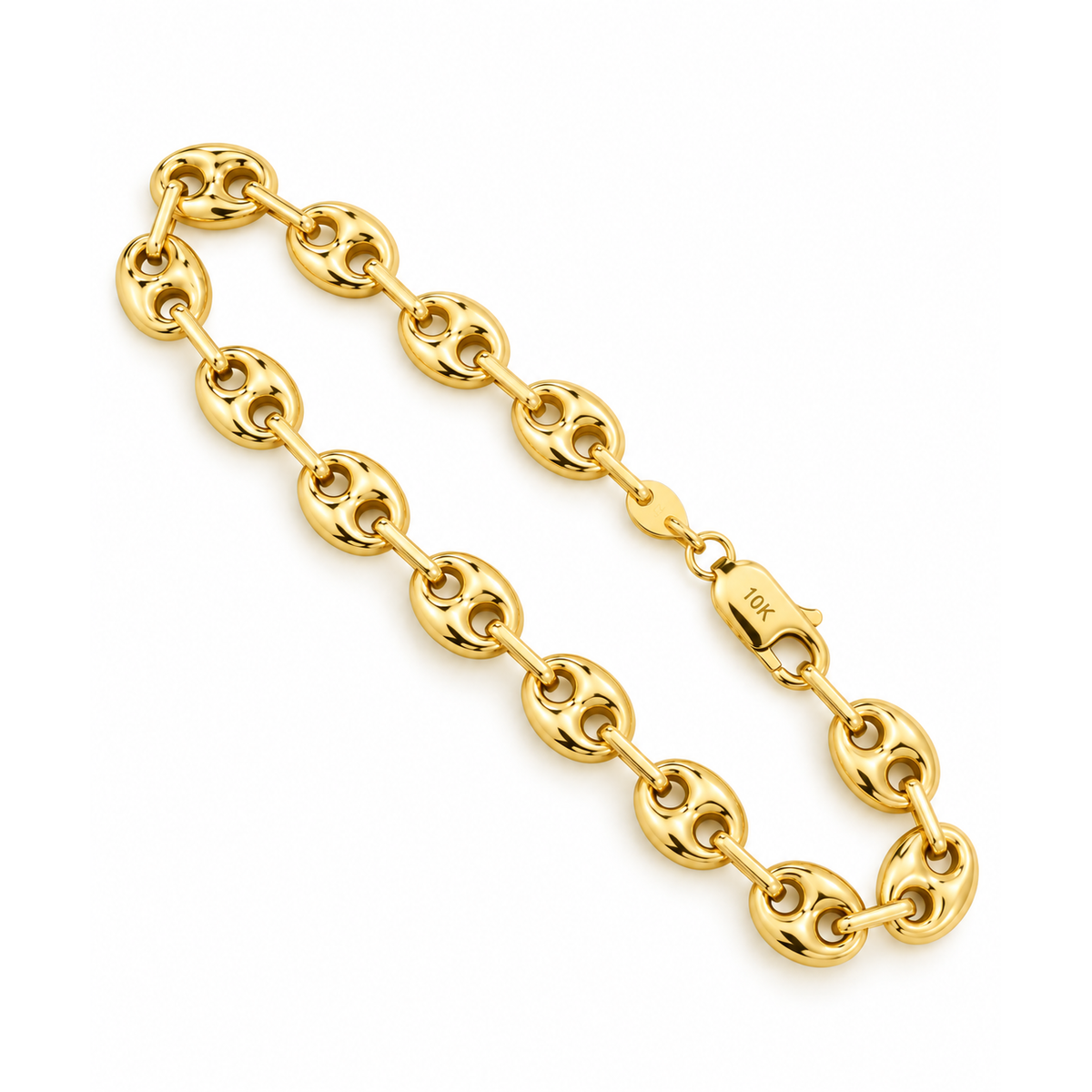 Brazalete de Dama Oro 10k Eslabones Abombados Tipo Mariner