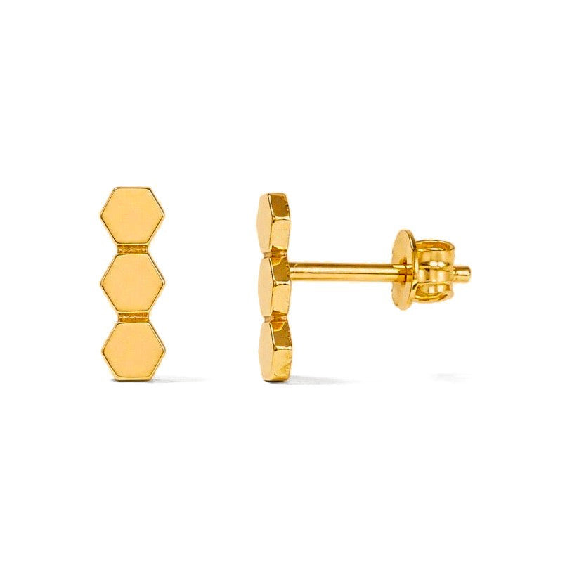 Aretes de Dama Oro 14k Hexágonos en Línea