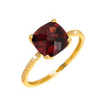 8mm Anillo de Dama Oro 14k con Granate y Diamantes Naturales