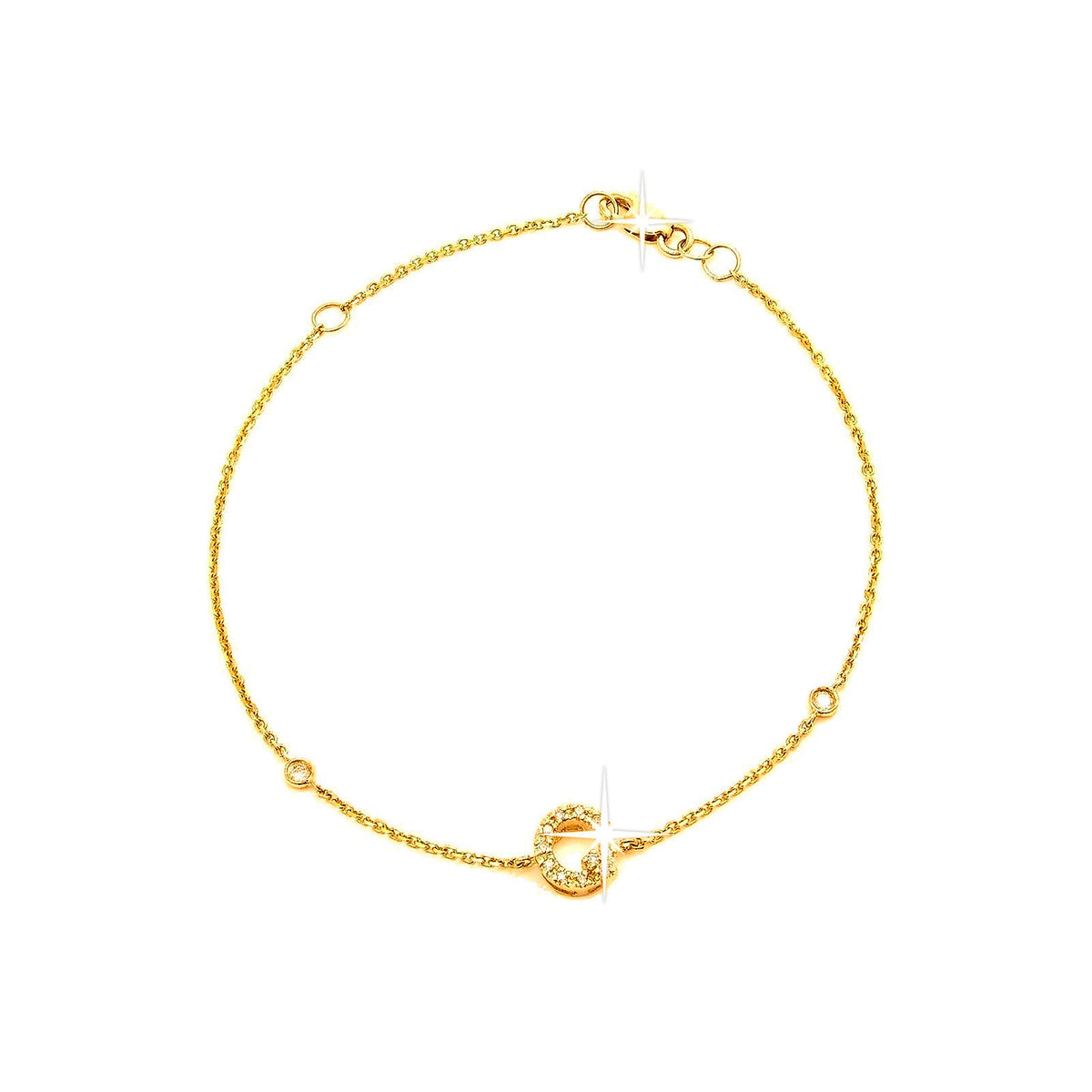 7mm Brazalete de Dama Oro 14k Inicial Pavé con Diamantes Naturales