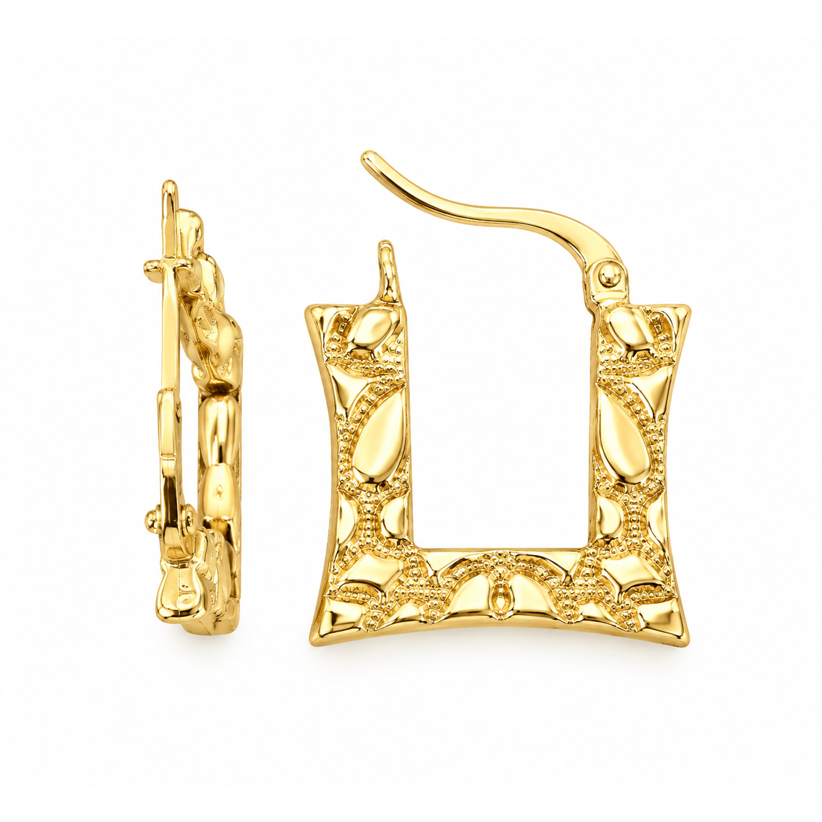 Aretes de Dama Oro 10k Cuadrados con Textura Grabada