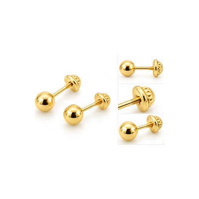 Aretes de Dama Oro 18k Bola Pequeña con Tornillo