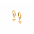 6x17mm Aretes de Dama Oro 14k Huggie con Estrella Lisa Colgante y Diamantes Naturales