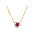 5.6mm Collar Oro 14k con Halo Redondos con Rubí y Diamantes Naturales