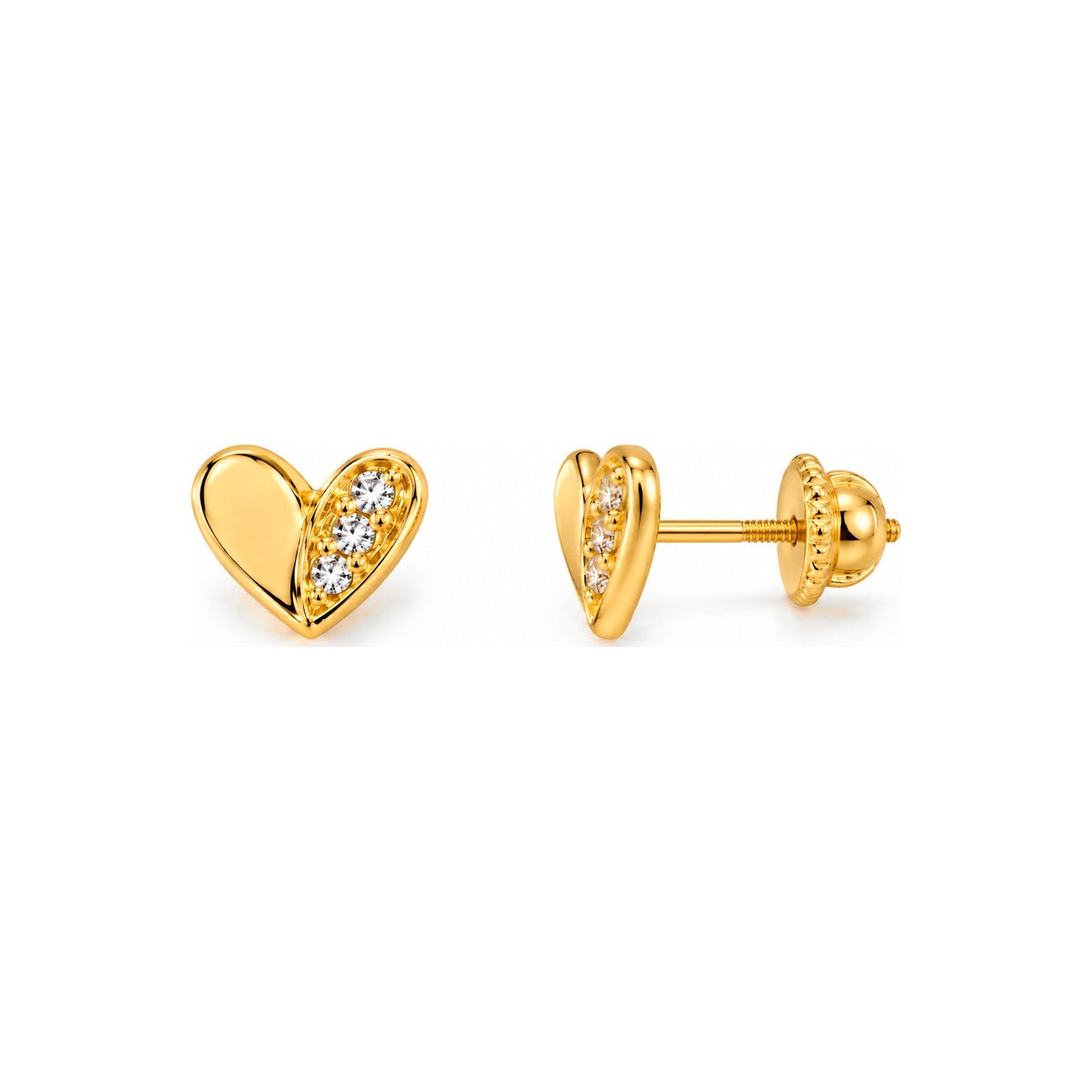 Aretes para Bebé Oro 14k Corazón Liso con Circonias en Base