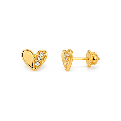 Aretes para Bebé Oro 14k Corazón Liso con Circonias en Base