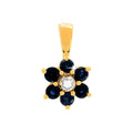 9.5mm Dije Oro 14k Flor con Zafiro y Diamantes Naturales