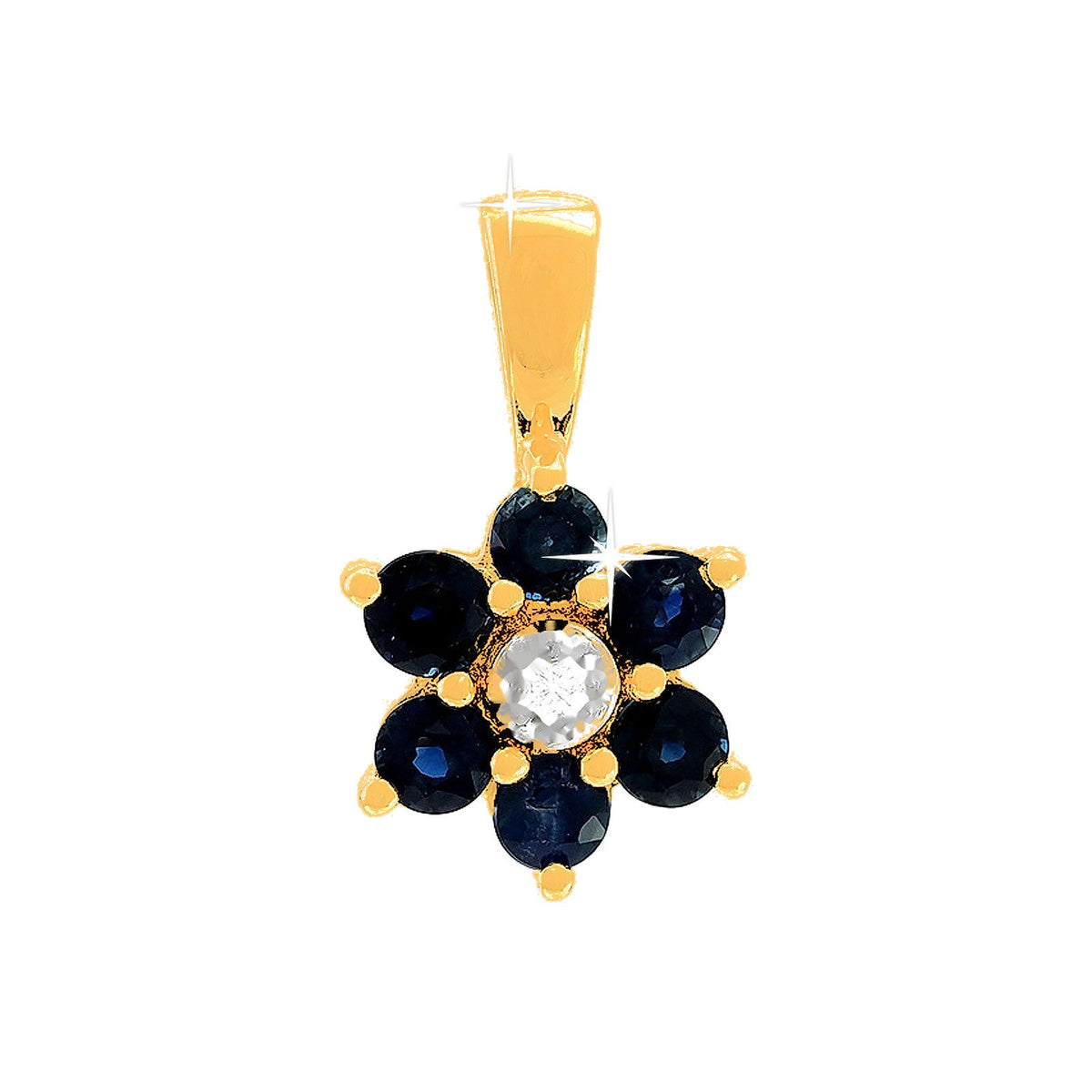 9.5mm Dije Oro 14k Flor con Zafiro y Diamantes Naturales