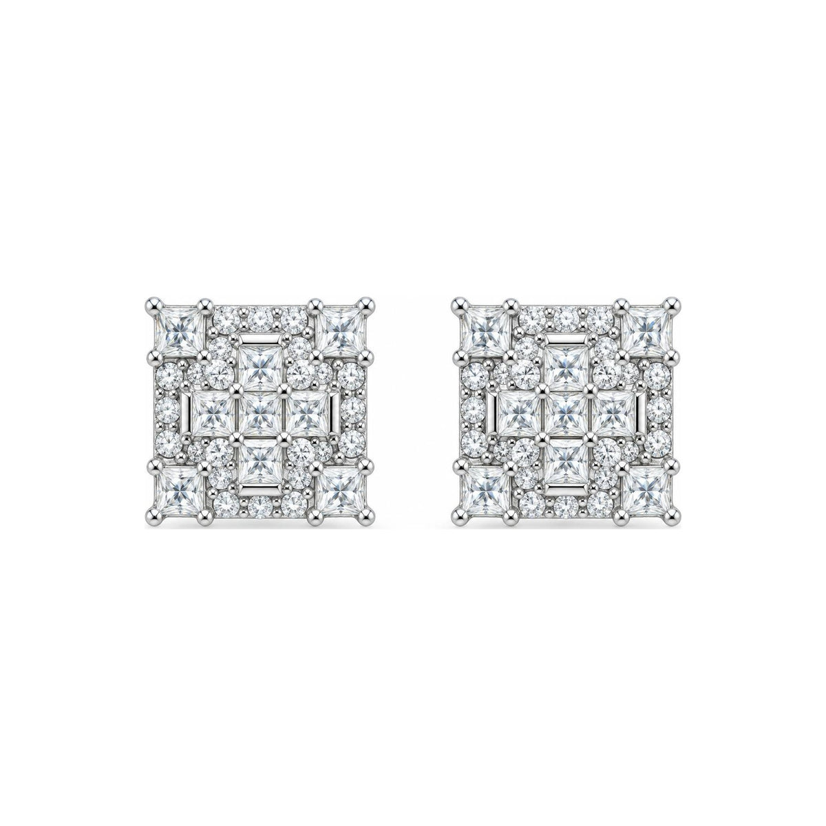 Aretes Cuadrados Mosaico Princesa y Baguette Moissanite S925