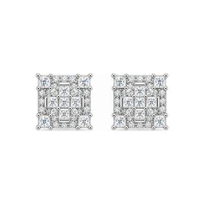 Aretes Cuadrados Mosaico Princesa y Baguette Moissanite S925