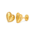 Aretes de Dama Oro 14k Corazón Texturizado con Borde de Bolitas