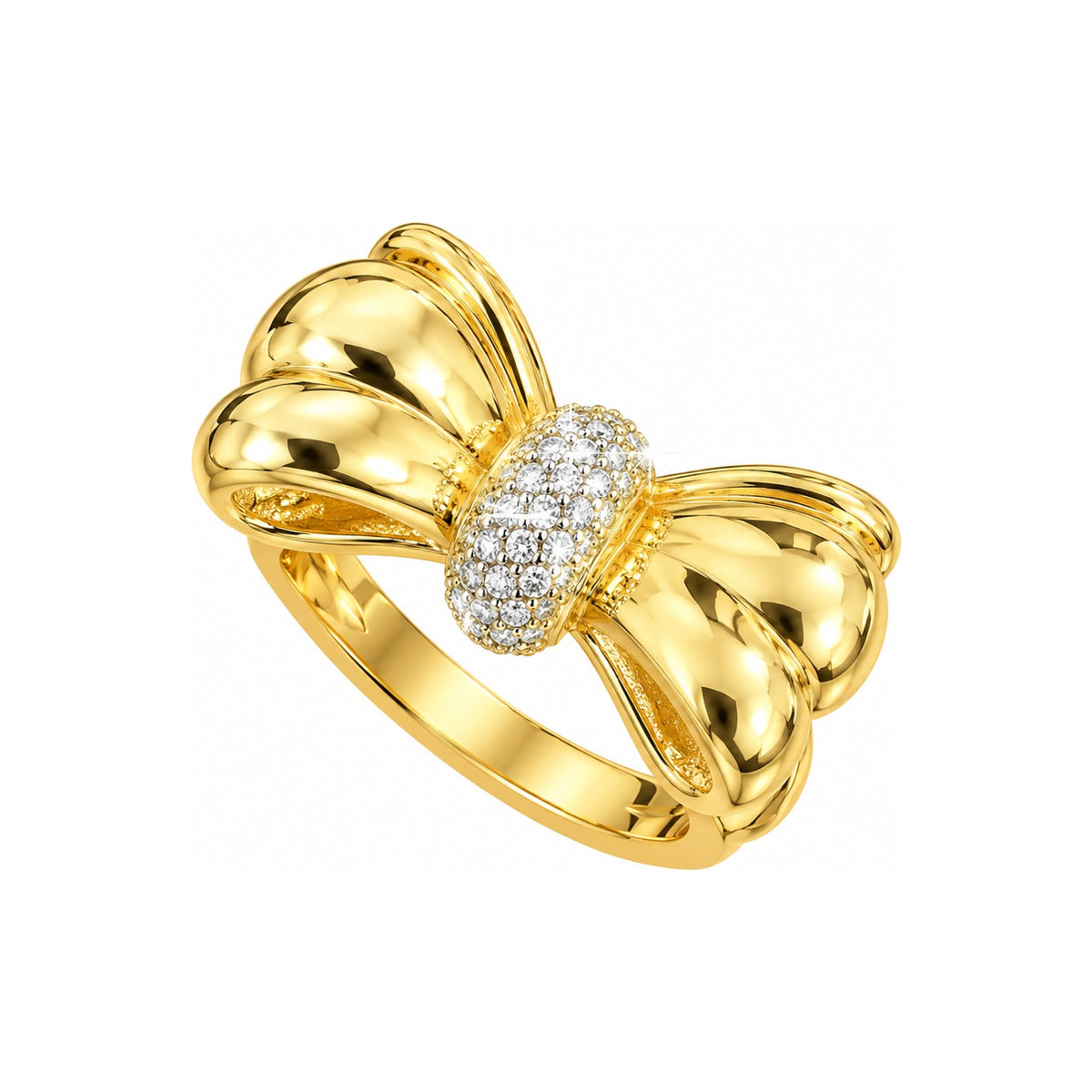 Anillo de Dama Oro 10k Moño Abombado con Pavé de Circonios
