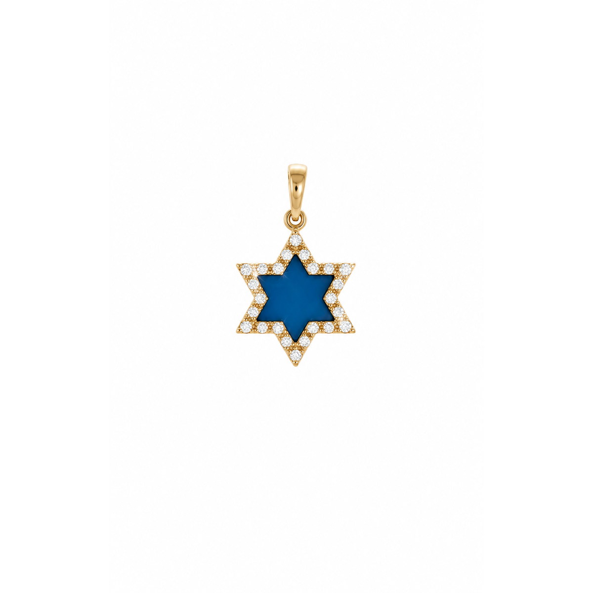 Dije Estrella de David Oro 14k Esmalte Azul con Circonios