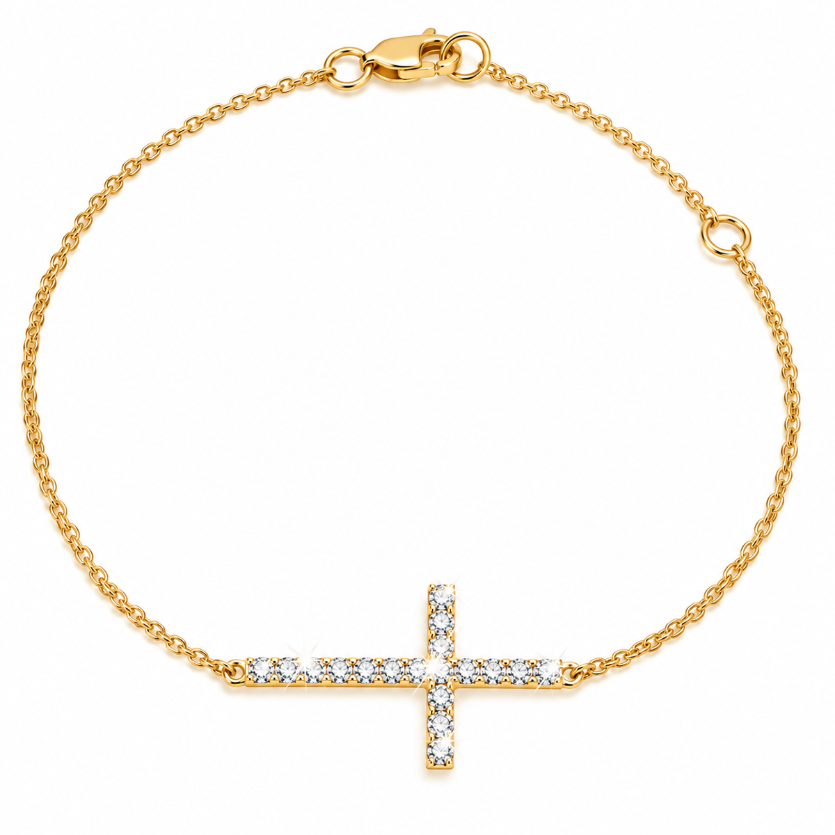 Brazalete de Dama Oro 14k Cruz Horizontal con Diamantes Naturales