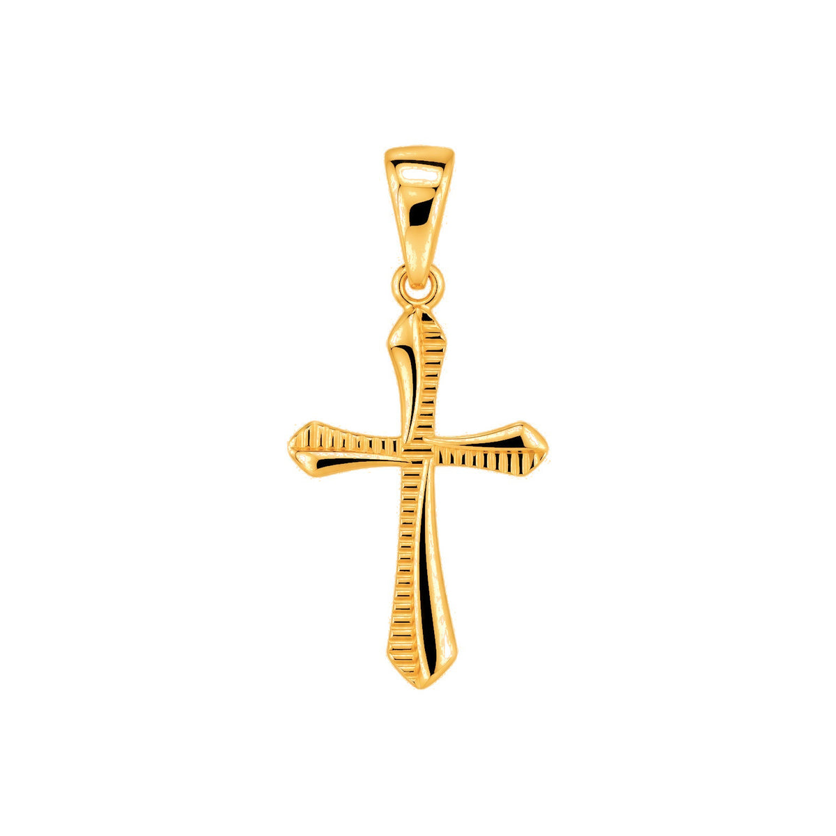 15mm x 10mm Dije Cruz Acanalada con Puntas Oro 14k
