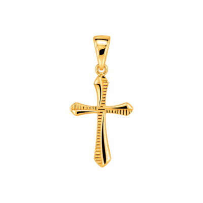 15mm x 10mm Dije Cruz Acanalada con Puntas Oro 14k