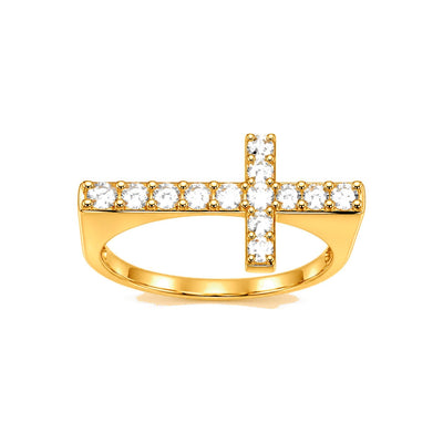 Anillo de Dama Oro 14k Cruz Lateral Pavé