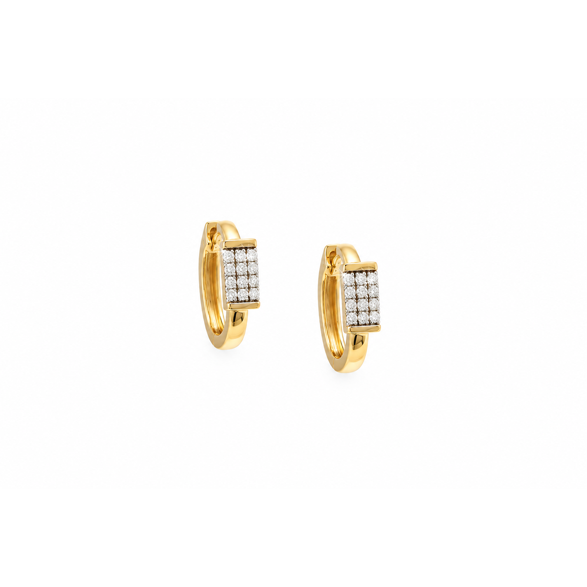 11mm Aretes de Dama Oro 14k Huggie con Barra Rectangular de Diamantes Naturales