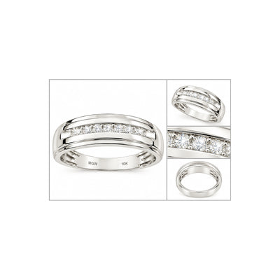 Anillo de Matrimonio de Hombre Oro Blanco 10k Canal de Diamantes Naturales