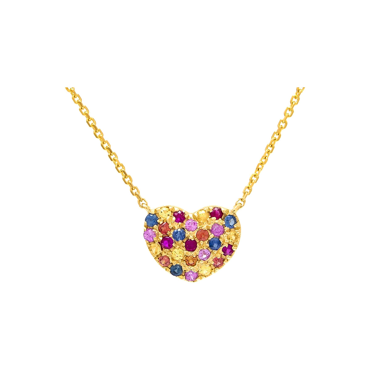 10x8mm Collar Oro 14k Corazón con Piedras Multicolor