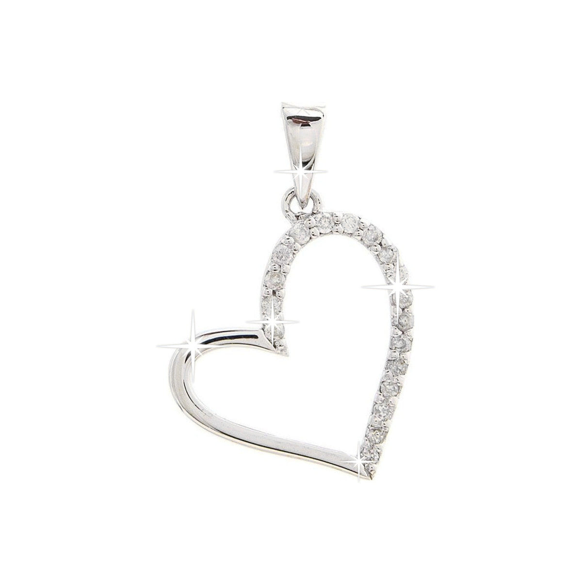 14.5x20mm Dije Oro Blanco 14k Corazón Pavé con Diamantes Naturales