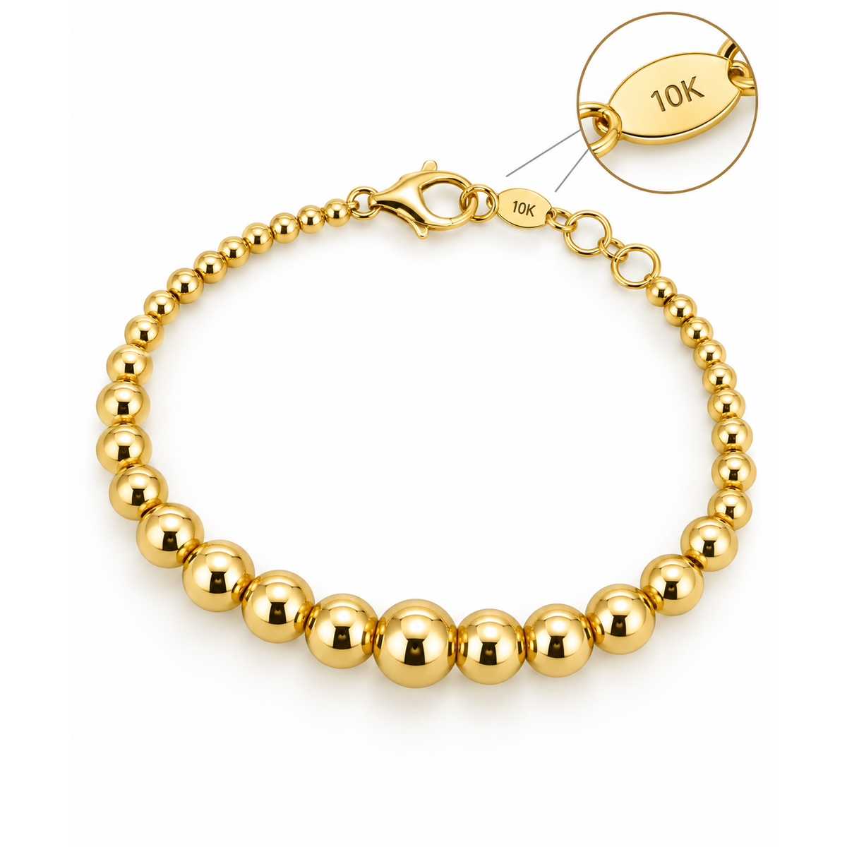 Brazalete de Dama Oro 10k Bolitas Graduadas