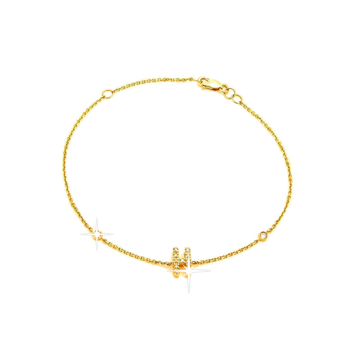 7mm Brazalete de Dama Oro 14k Inicial Pavé con Diamantes Naturales