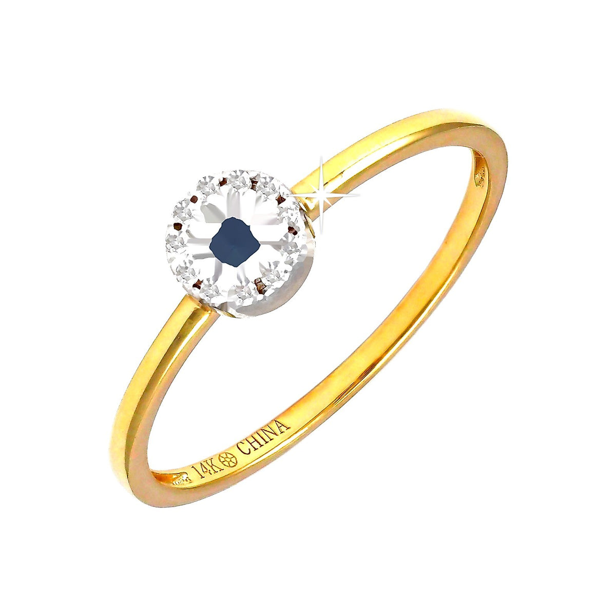 6mm Anillo de Dama Oro 14k con Halo Redondos con Zafiro y Diamantes Naturales