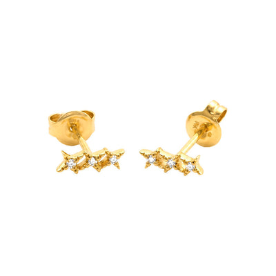 3x7mm Aretes de Dama Oro 14k Tres Estrellas con Diamantes Naturales