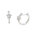 12mm Aretes de Dama Oro Blanco 14k Argolla Estrella con Diamantes Naturales