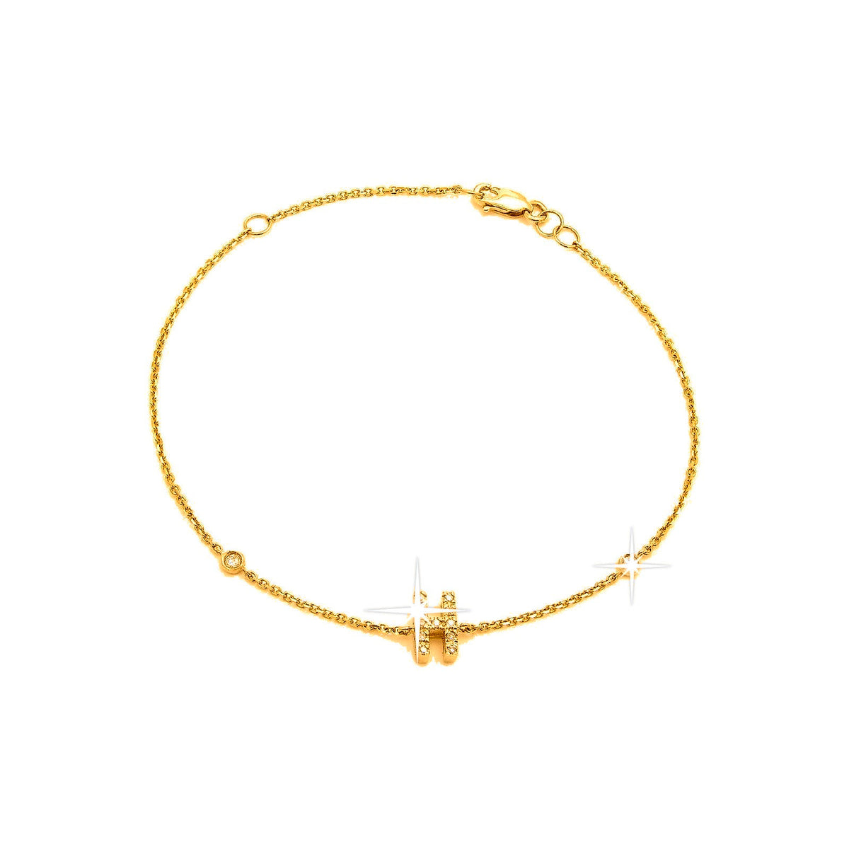 7mm Brazalete de Dama Oro 14k Inicial Pavé con Diamantes Naturales