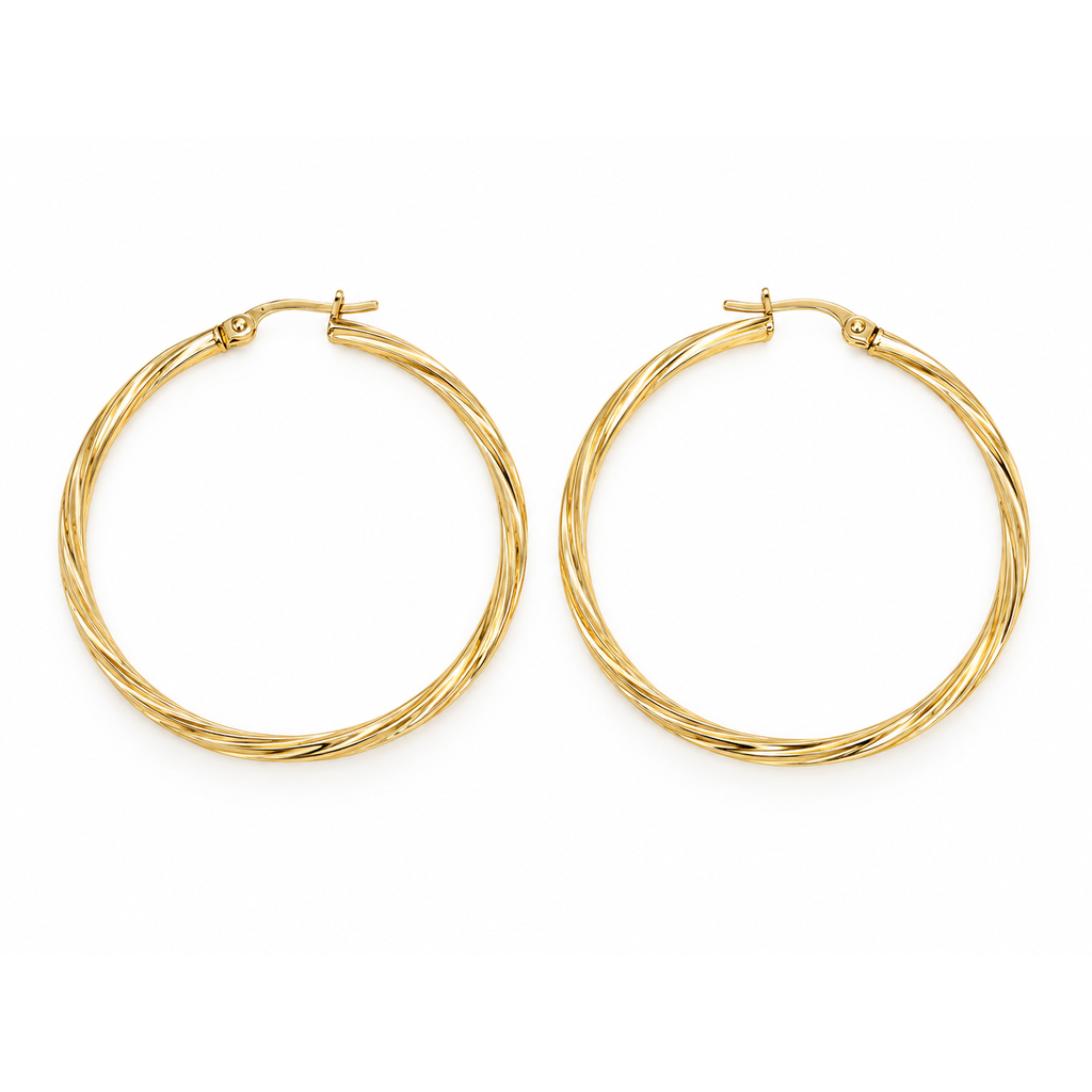 Aretes de Dama Oro 14k Aro Grande Torcido