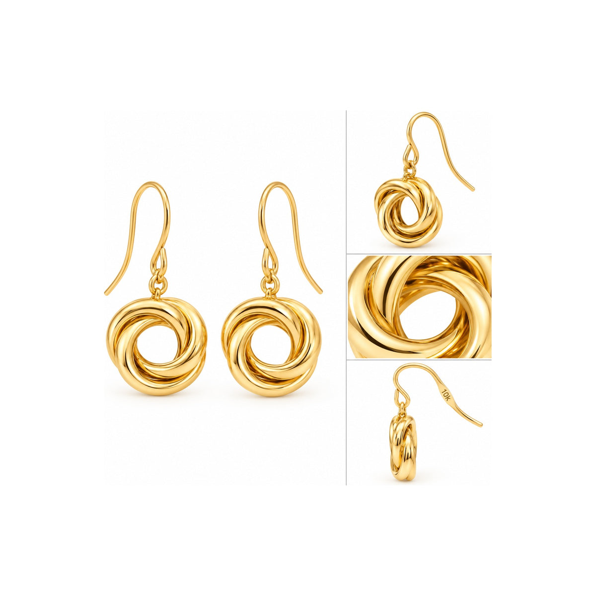 Aretes de Dama Oro 10k Colgantes Nudo de Amor con Gancho