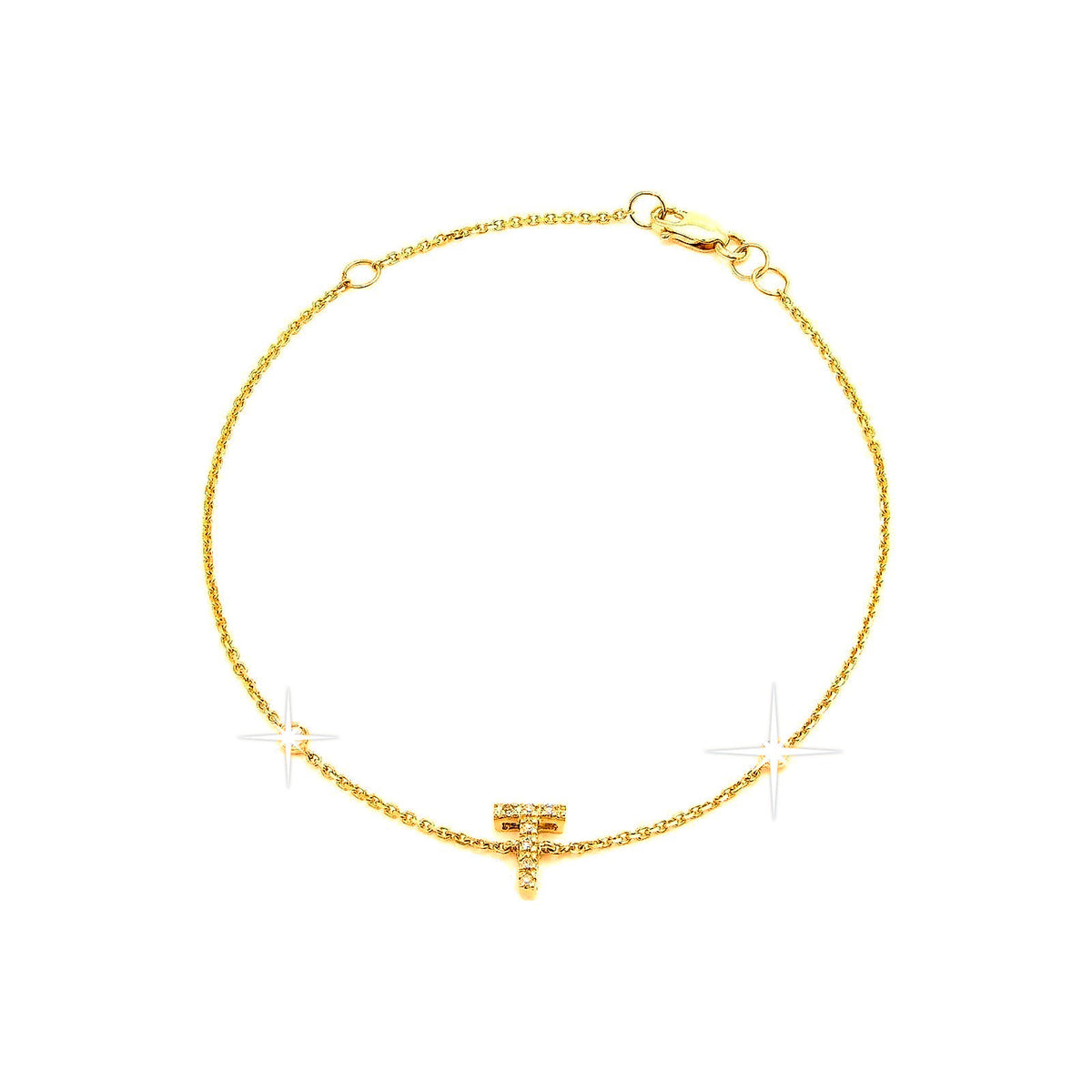 7mm Brazalete de Dama Oro 14k Inicial Pavé con Diamantes Naturales