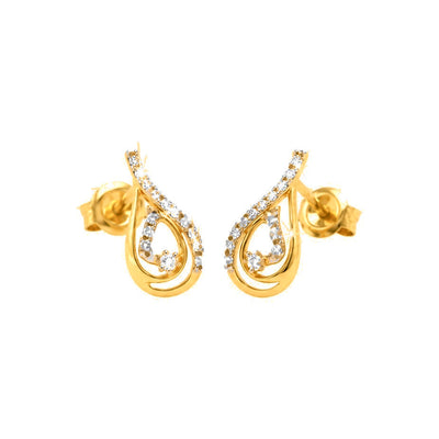 13mm Aretes de Dama Oro 14k Gota Cruzada con Diamante Central y Pavé de Diamantes Naturales