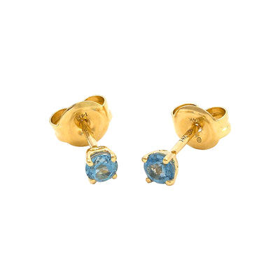 3mm Aretes de Dama Oro 14k Topos Redondos con Topacio Azul