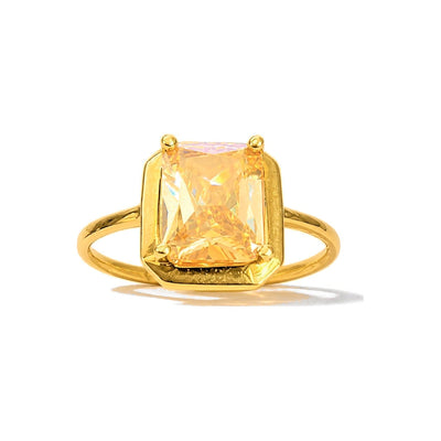 Anillo de Dama Oro 10k Solitario Amarillo con Marco Geométrico