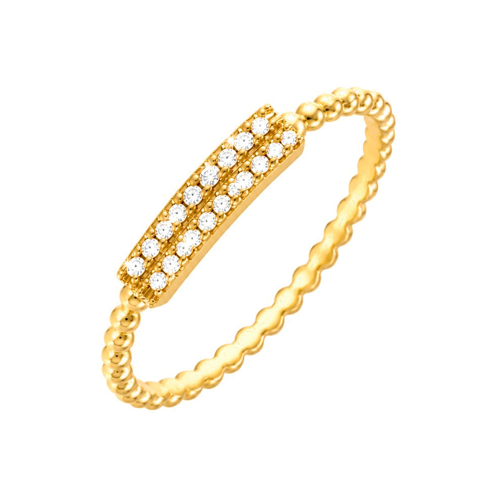 Anillo de Dama Oro 14k Banda de Bolitas con Barra de Diamantes Naturales