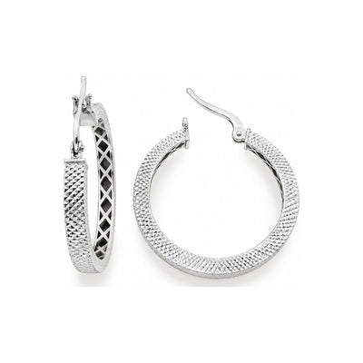 Aretes de Dama Oro Blanco 10k Argolla Plana Textura Diamantada