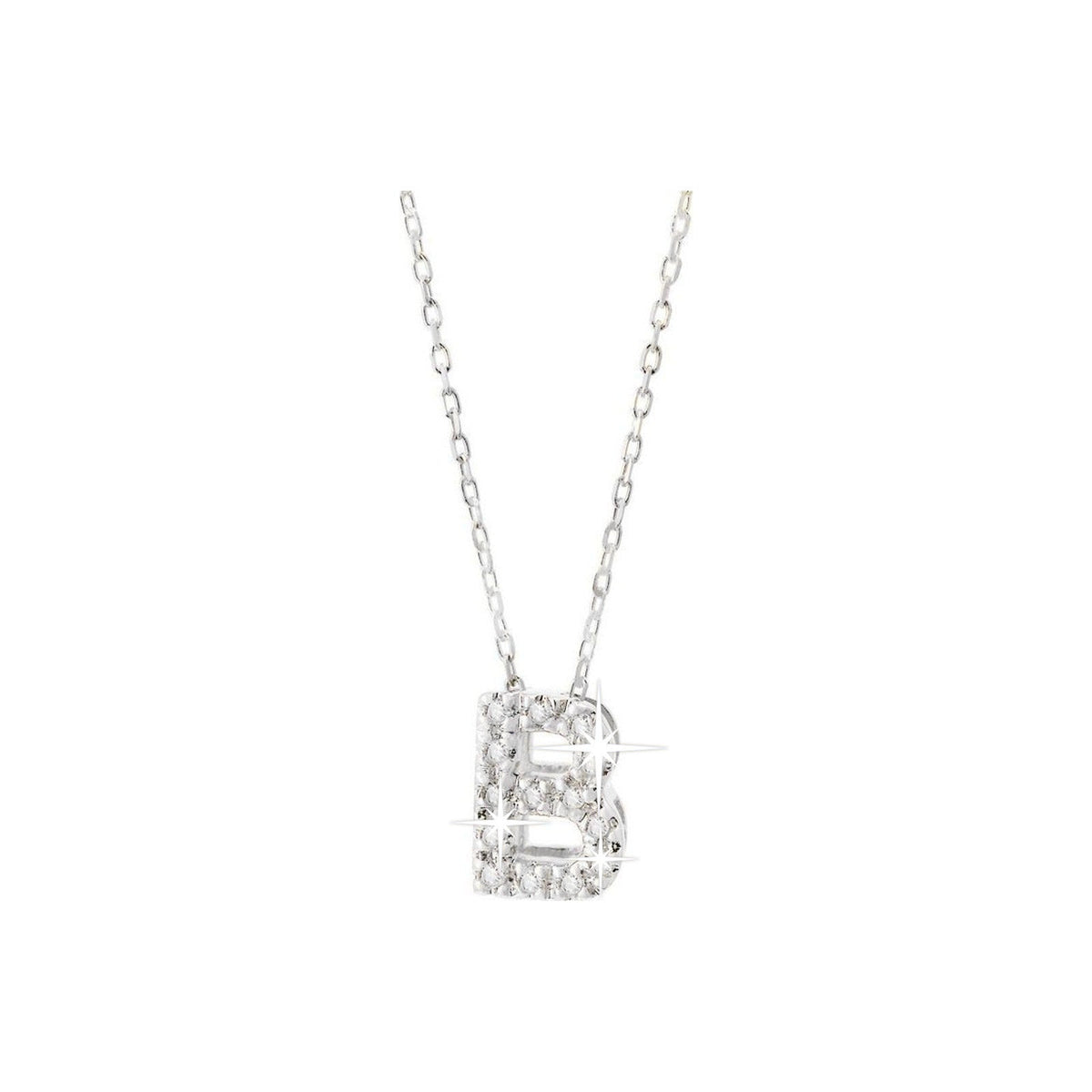 7mm Collar Oro Blanco 14k Inicial Pavé con Diamantes Naturales