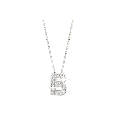 7mm Collar Oro Blanco 14k Inicial Pavé con Diamantes Naturales