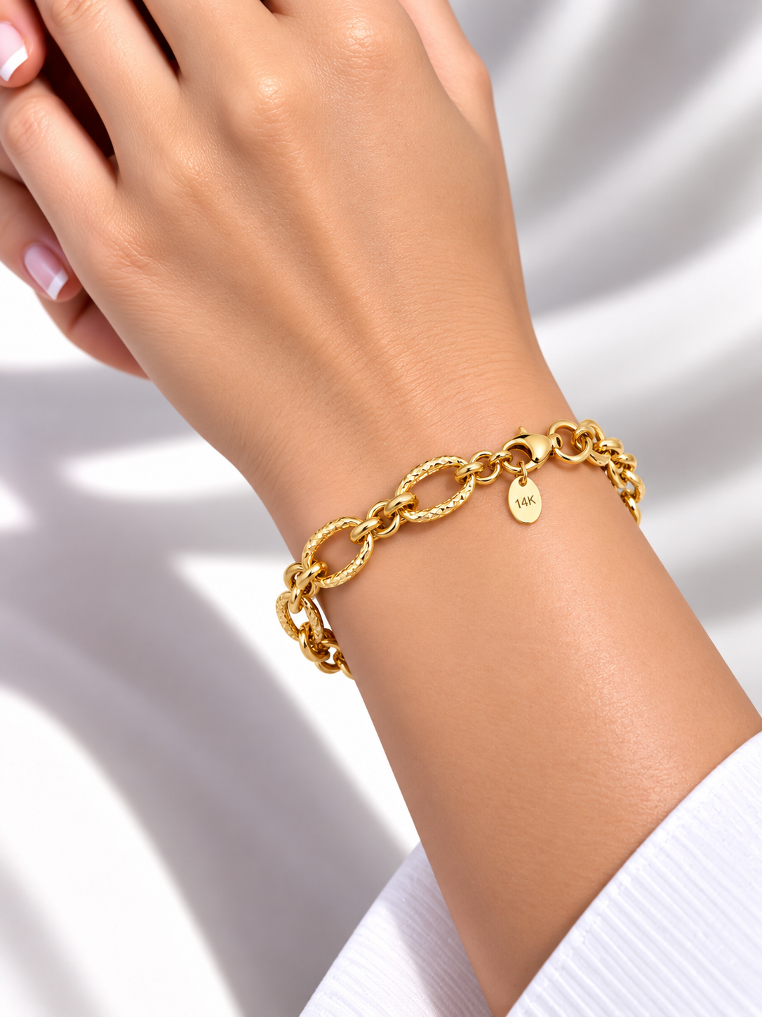 Brazalete de Dama Oro 14k Eslabones Ovalados y Redondos