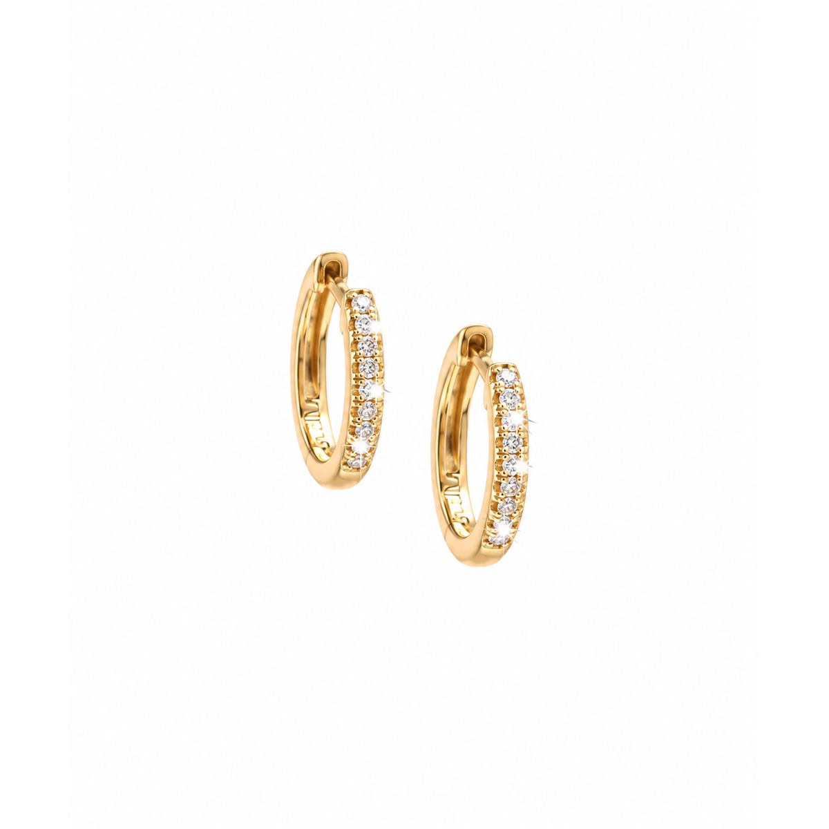 10mm Aretes de Dama Oro 14k Huggie con Pavé de Diamantes Naturales