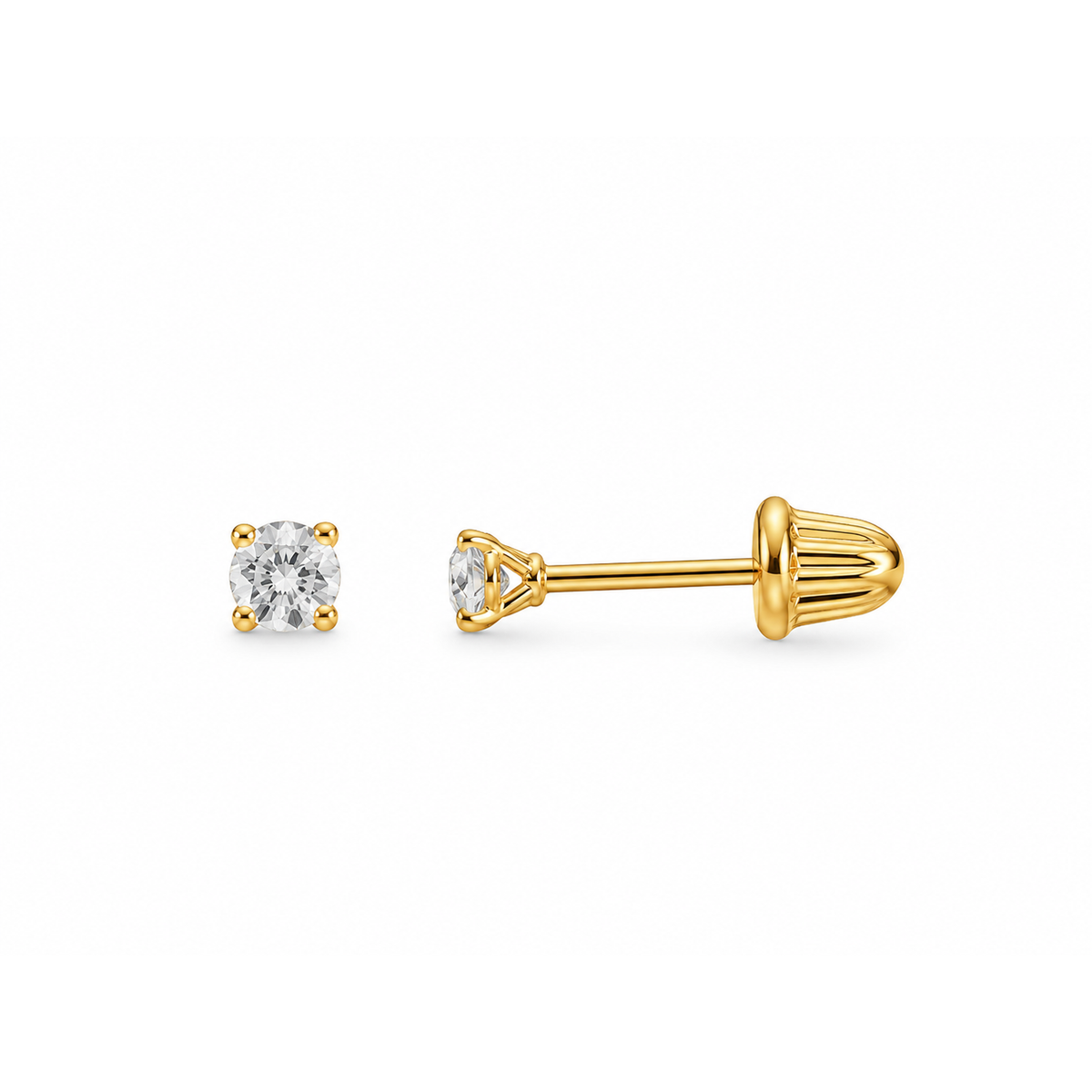 Aretes para Bebé Oro 14k Solitario con Tornillo Acanalado